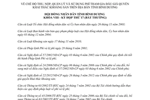 Nghị quyết 23/2015/NQ-HĐND8 quản lý phí tham gia đấu giá quyền khai thác khoáng sản Bình Dương