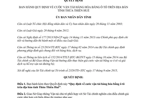 Quyết định 41/2015/QĐ-UBND cước vận tải hàng hóa bằng ô tô Thừa Thiên Huế