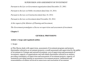 Decree No. 84/2015/ND-CP supervision and assessment of investment