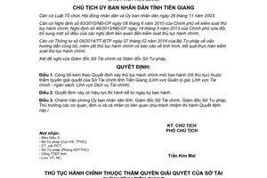 Quyết định 2564/QĐ-UBND thủ tục hành chính thuộc thẩm quyền giải quyết sở tài chính Tiền Giang 2015