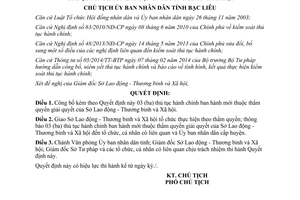 Quyết định 1687/QĐ-UBND thủ tục hành chính thuộc thẩm quyền sở lao động thương binh xã hội Bạc Liêu 2015