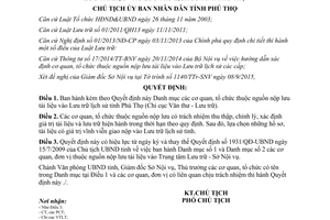 Quyết định 2369/QĐ-UBND cơ quan tổ chức thuộc nguồn nộp lưu tài liệu vào lưu trữ lịch sử Phú Thọ 2015