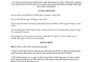 Quyết định 28/2015/QĐ-UBND mức nộp tiền bảo vệ phát triển đất khi chuyển mục đích sử dụng đất Vĩnh Phúc