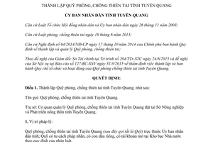 Quyết định số 288/QĐ-UBND thành lập Quỹ phòng chống thiên tai Tuyên Quang 2016