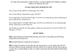 Quyết định 1906/QĐ-UBND Quy chế tổ chức hoạt động Quỹ Phòng chống thiên tai Hưng Yên 2015