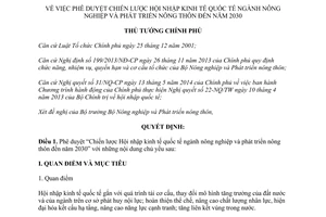 Quyết định 1684/QĐ-TTg chiến lược hội nhập kinh tế quốc tế ngành nông nghiệp phát triển nông thôn
