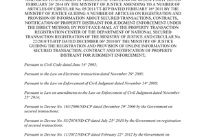 Circular No. 11/2015/TT-BTP amending Circular No. 08/2014/TT-BTP amending Circular No. 05/2011/TT-BTP