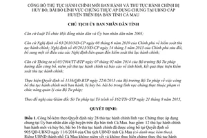 Quyết định 1270/QĐ-UBND thủ tục hành chính lĩnh vực chứng thực Ủy ban nhân dân cấp huyện Cà Mau