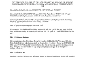Thông tư 137/2015/TT-BTC thu nộp phí sử dụng đường bộ trạm thu phí Bắc hầm Hải Vân Thừa Thiên Huế