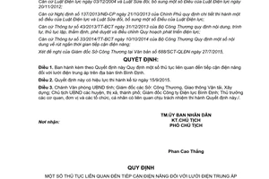 Quyết định 29/2015/QĐ-UBND thủ tục tiếp cận điện năng đối với lưới điện trung áp Bình Định