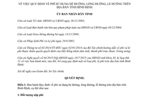 Quyết định 31/2015/QĐ-UBND phí sử dụng hè đường lòng đường lề đường Bình Định