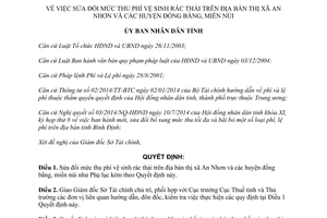 Quyết định 30/2015/QĐ-UBND mức thu phí vệ sinh rác thải Bình Định