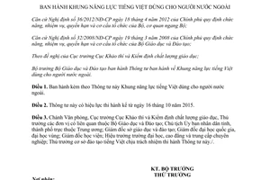Thông tư 17/2015/TT-BGDĐT ban hành Khung năng lực tiếng Việt dùng cho người nước ngoài