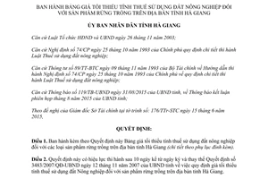 Quyết định 15/2015/QĐ-UBND giá tối thiểu thuế sử dụng đất nông nghiệp sản phẩm rừng trồng Hà Giang