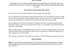 Quyết định 1271/QĐ-UBND thủ tục hành chính lĩnh vực chứng thực tổ chức hành nghề công chứng Cà Mau