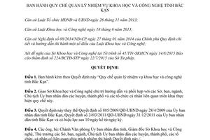 Quyết định 13/2015/QĐ-UBND quản lý nhiệm vụ khoa học công nghệ Bắc Kạn