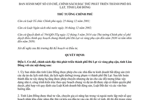 Quyết định 1528/QĐ-TTg cơ chế chính sách đặc thù phát triển thành phố Đà Lạt tỉnh Lâm Đồng 2015