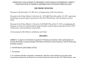 Decision No. 1513/QD-TTg promote Vietnamese enterprises participation in foreign distribution systems