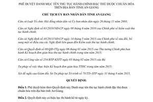 Quyết định 1785/QĐ-UBND thủ tục hành chính đặc thù được chuẩn hóa An Giang