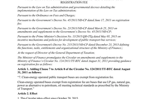 Circular No.140/2015/TT-BTC amendments 124/2011/TT-BTC providing guidance on registration fee
