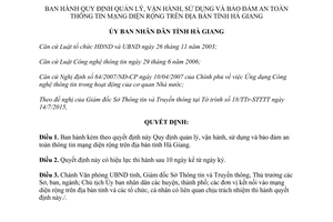 Quyết định 16/2015/QĐ-UBND quản lý vận hành sử dụng bảo đảm an toàn thông tin mạng Hà Giang