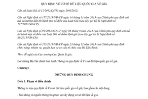 Thông tư 142/2015/TT-BTC Cơ sở dữ liệu quốc gia về giá