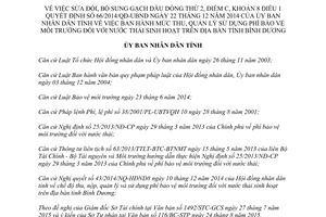 Quyết định 34/2015/QĐ-UBND sửa đổi mức thu quản lý sử dụng phí bảo vệ môi trường Bình Dương