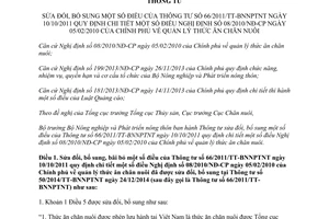 Thông tư 29/2015/TT-BNNPTNT sửa đổi Thông tư 66/2011/TT-BNNPTNT quản lý thức ăn chăn nuôi