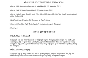 Nghị định 72/2015/NĐ-CP quản lý hoạt động thông tin đối ngoại