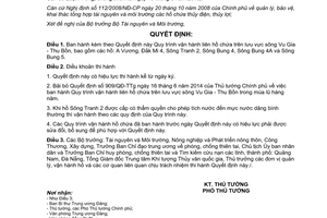 Quyết định 1537/QĐ-TTg Quy trình vận hành liên hồ chứa lưu vực sông Vu Gia Thu Bồn 2015