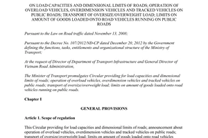 Circular No. 46/2015/TT-BGTVT load capacities and dimensional limits of roads and vehicles on public roads
