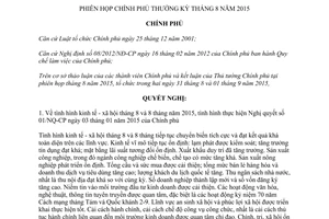 Nghị quyết 62/NQ-CP về phiên họp Chính phủ thường kỳ tháng 8 năm 2015
