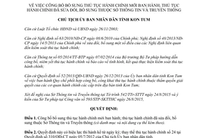 Quyết định 511/QĐ-UBND bổ sung thủ tục hành chính thuộc sở thông tin truyền thông Kon Tum