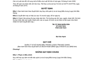 Quyết định 392/2015/QĐ-UBND quản lý và sử dụng biểu trưng logo Bắc Giang