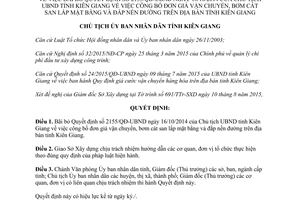 Quyết định 1917/QĐ-UBND bãi bỏ Quyết định 2155/QĐ-UBND công bố đơn giá vận chuyển bơm cát Kiên Giang 2015