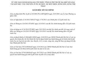 Quyết định 4596/QĐ-STC Bảng giá tối thiểu lệ phí trước bạ tàu thuyền ô tô xe máy xe máy điện súng Hà Nội