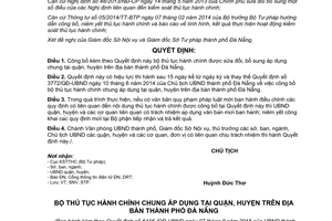 Quyết định 6416/QĐ-UBND thủ tục hành chính thuộc thẩm quyền giải quyết ủy ban nhân dân Đà Nẵng 2015
