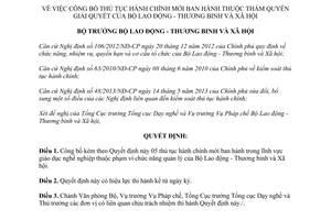 Quyết định 1261/QĐ-LĐTBXH công bố thủ tục hành chính mới thẩm quyền Bộ Lao động