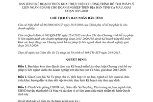 Quyết định 1309/QĐ-UBND hỗ trợ pháp lý liên ngành dành cho doanh nghiệp Cà Mau