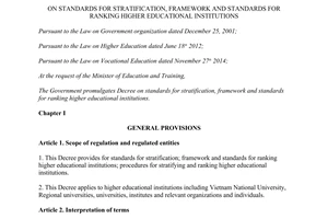 Decree No. 73/2015/ND-CP standards for stratification framework ranking higher educational institutions