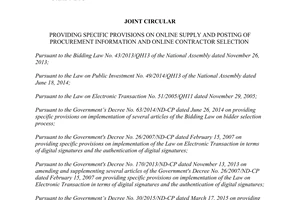 Joint circular No. 07/2015/TTLT-BKHDT-BTC online supply posting of procurement information online contractor selection