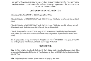 Quyết định 3483/QĐ-UBND thủ tục hành chính thuộc thẩm quyền thông tin truyền thông Hà Tĩnh