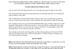 Quyết định 26/2015/QĐ-UBND chức năng cơ cấu tổ chức sở nông nghiệp phát triển nông thôn Cà Mau