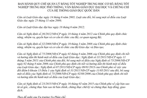 Thông tư 19/2015/TT-BGDĐT bằng tốt nghiệp trung học cơ sở phổ thông văn bằng đại học