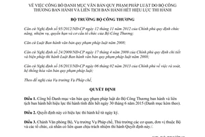Quyết định 9538/QĐ-BCT công bố danh mục văn bản quy phạm pháp luật Bộ Công Thương hết hiệu lực