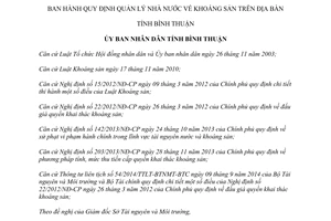 Quyết định 41/2015/QĐ-UBND quản lý nhà nước khoáng sản Bình Thuận