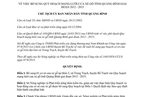 Quyết định 2497/QĐ-UBND quy hoạch mạng lưới cưa xẻ gỗ Quảng Bình giai đoạn 2012 2015