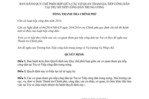 Quyết định 2575/QĐ-TTCP phối hợp cơ quan tham gia tiếp công dân trụ sở tiếp công dân trung ương