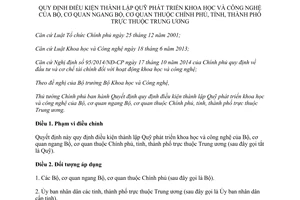 Quyết định 37/2015/QĐ-TTg Quỹ phát triển khoa học công nghệ Bộ cơ quan ngang Bộ tỉnh thành phố