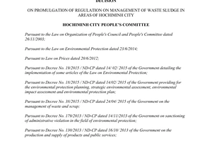 Decision No. 44/2015/QD-UBND promulgation regulation management waste sludge HoChiMinh city